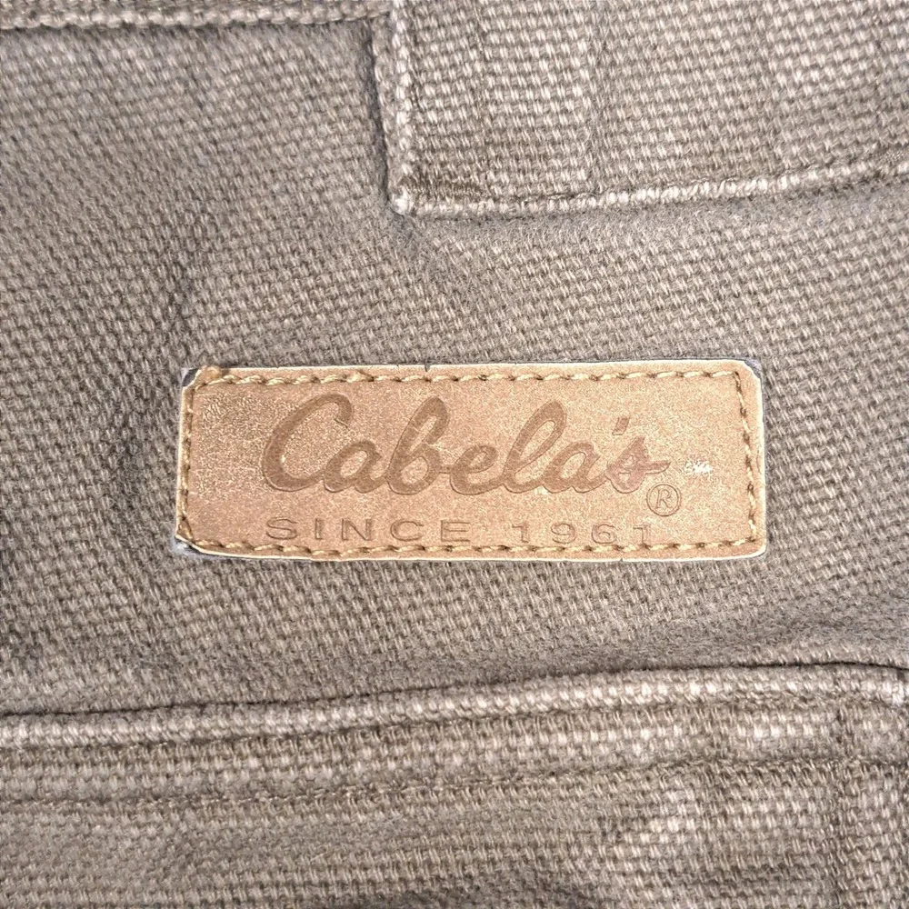 Cabelas Flannel Lined Cargo Pants Mens 34 Reg Khaki Tan Canvas Plaid Lined Work